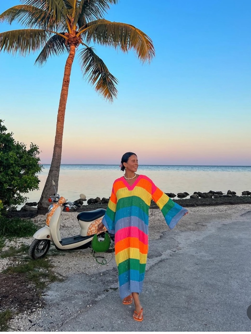 Pitusa Rainbow Striped Maxi Caftan Dress Cover Up Boho Resort One Size